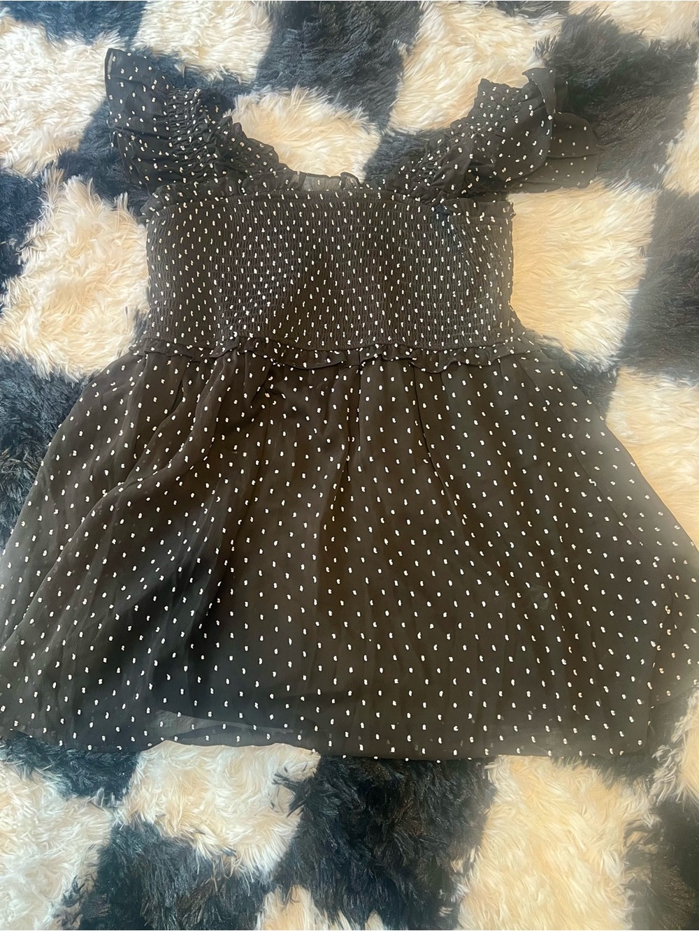 Black Motherhood Smocked Polka Dot Ruffled Babydoll Maternity Top